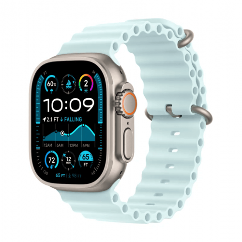 Apple Watch Ultra 2 (2024) 49mm GPS + Cellular Natural Titanium Case Ice Blue Ocean Band One Size