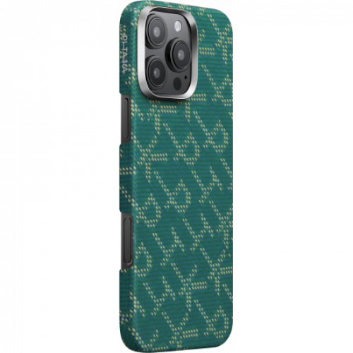 Чехол Pitaka Monogram PTK Tactile Woven для iPhone 16 Pro/Pro Max, зелено-золотой