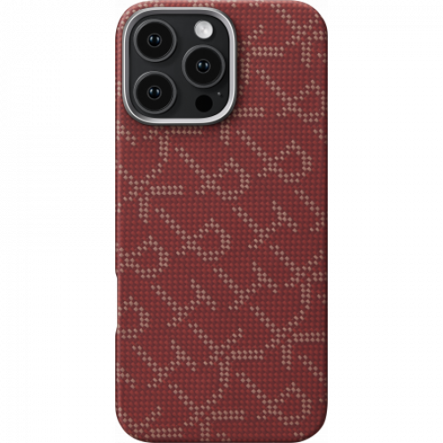 Чехол Pitaka Monogram PTK Tactile Woven для iPhone 16 Pro/16 Pro Max, красно-золотой